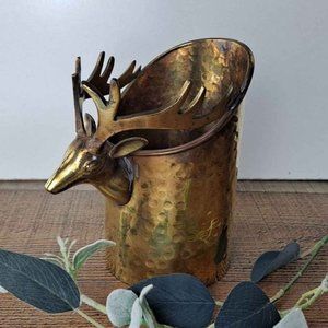 Vintage Brass Deer Planter Vase